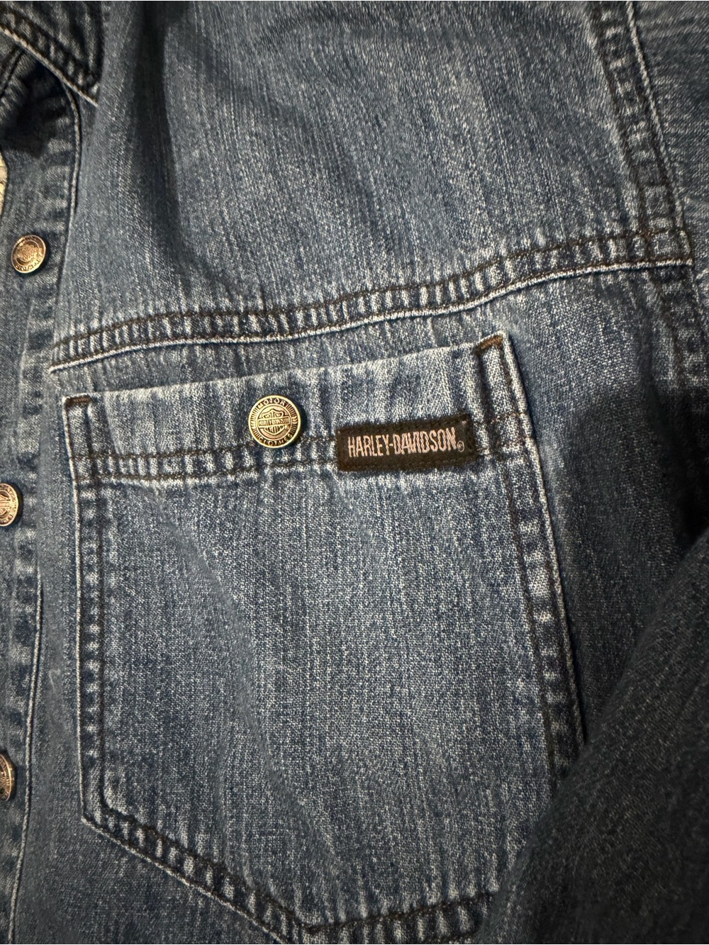 Harley-Davidson Embroidered Eagle Denim Button Down Shirt | Medium - Picture 5 of 5